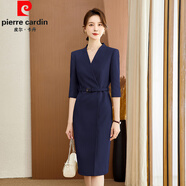 皮爾卡丹（pierre cardin）白領(lǐng)職業(yè)西裝高端連衣裙2025新款夏季氣質(zhì)正式場(chǎng)合通勤正裝OL套 藏青七分袖連衣裙 XL