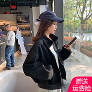 AEMAPE外套女2025春秋季新款加厚短外套女衛(wèi)衣拉鏈今年流行女裝上衣 黑色  L
