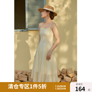 獨束大碼女裝飄逸大擺仙女吊帶連衣裙夏裝新款不規(guī)則荷葉邊裙22DS2582 米色(DY) L