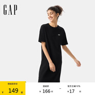 GAP女裝2025夏季新款棉質(zhì)刺繡logo短袖連衣裙寬松舒適T恤裙764730