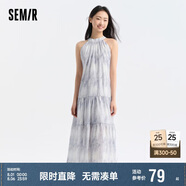 森馬觀園吉聯(lián)名連衣裙女肌理國風(fēng)夏收腰寬松掛脖長裙109324114021