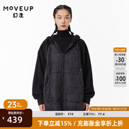 MOVEUP幻走2022冬季.FUN系列 撞布抓絨繡花設計師中長(cháng)款棉外套女 夜黑 L