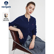 Navigare意大利小帆船女針織衫全羊毛開(kāi)衫毛衣外套2334092021藍M