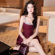 AFTER MONDAY歐美風(fēng)2025春裝修身吊帶連衣裙高腰街頭時(shí)尚女裝純色無(wú)袖 酒紅色 S