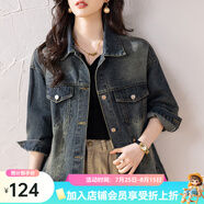 芃婷復(fù)古牛仔短外套女春裝2025新款休閑寬松時尚百搭上衣 藏青色 S