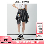 VEGA CHANG半身裙女2025年夏季新款美式休閑學院風小眾設計感高腰格紋裙褲 黑白格（短裙） L
