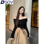 DGOV氣質(zhì)簡約時尚套裝女夏季2025新款一字領(lǐng)針織上衣百褶半身裙兩件套 黑色上衣＋半身裙 M 推薦100-110斤