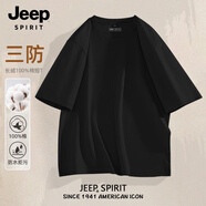 吉普（JEEP）美國正品圓領(lǐng)短袖t恤男款2025夏季新款白色防水半袖男士寬松純棉 官方旗艦[三防長絨棉短T]黑#純色 M