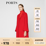 PORTS寶姿商場(chǎng)同款女裝秋季新品中長(zhǎng)款V領(lǐng)毛呢大衣LA9C040GZF013 櫻桃紅 S (4)