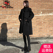 AEMAPE 毛呢大衣女2025秋冬季新款時(shí)尚氣質(zhì)呢子外套女寬松赫本風(fēng)上衣 黑色 夾棉 S