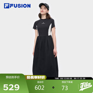 FILA FUSION斐樂官方潮牌針?biāo)笃撮L裙女子2025夏季運(yùn)動(dòng)休閑裙子時(shí)尚