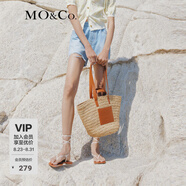 MO&Co.做舊洗水花朵貼布棉高腰牛仔短褲美式復古褲子女 牛仔淺藍色 L 28