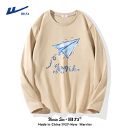 回力（Warrior）t恤長(cháng)袖男女同款春秋潮流純棉體恤衫情侶寬松運動(dòng)上衣 卡其 5XL
