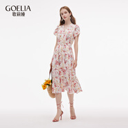 歌莉婭真絲連衣裙女2025新款巨好看桑蠶絲印花裙子1E2R4K26A 93D淡粉鳶尾花印花 M