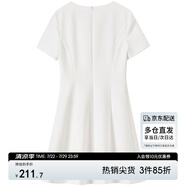 尚都比拉V領(lǐng)氣質(zhì)連衣裙女夏季優(yōu)雅收腰裙休閑通勤中長裙 白色152L80029 L