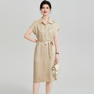 金菊特價(jià)桑蠶絲100%真絲襯衫裙25早秋翻領(lǐng)紐扣連肩袖提花氣質(zhì)連衣裙女