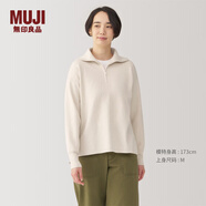 無印良品（MUJI）女式水洗米蘭諾羅紋針織半拉鏈毛衣長(zhǎng)袖女款女裝針織衫冬季條紋 米白色 XL (165/92A)