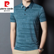 皮爾卡丹（pierre cardin）冰絲圓領短袖t恤男夏季中年寬松鏤空半袖速干休閑大碼男裝體恤 湖藍 5757 L 170
