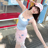 森女部落休閑風通勤兩穿上衣減齡藍色格子寬松襯衫女夏季新款外套 背心（帶胸墊）（單件） L