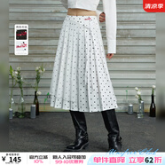 UNIFREE甜美少女復(fù)古波點(diǎn)印花不對(duì)稱網(wǎng)紗低腰百褶半身裙 白色 S
