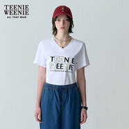 Teenie Weenie小熊女裝T恤夏新款寬松舒適簡(jiǎn)約休閑時(shí)尚個(gè)性V領(lǐng)短袖 白色 S