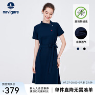 Navigare意大利小帆船短袖連衣裙女士夏季棉質(zhì)斜領(lǐng)裙子時(shí)尚顯瘦半袖a字裙 海軍藍(lán) XL 碼