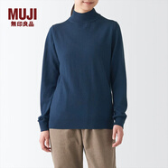 無印良品（MUJI）女式 天竺 可水洗 半高領(lǐng)毛衣 長(zhǎng)袖針織衫  BAG14A2A 煙熏藍(lán)色 XS 150/76A