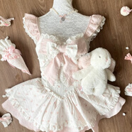以純 YISHION夏季甜心粉色碎花連衣裙可愛(ài)甜美少女感小飛袖蝴蝶結收腰短連衣裙 連衣裙【夏季連衣裙_連身裙_復古 S