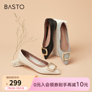百思圖秋商場(chǎng)同款百搭通勤方扣尖頭低跟晚晚風(fēng)女單鞋RGR36CQ1 藍色 37