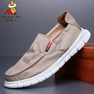 稻草人（MEXICAN）男鞋2025年透氣薄款帆布鞋男士休閑一腳蹬老北京布鞋軟底開(kāi)車(chē)板鞋 卡其色 透氣薄款 38