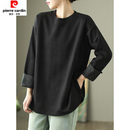 皮爾卡丹（pierre cardin）2026新款代勒原創(chuàng  )新中式提花拼接長(cháng)袖恤女純色套頭氣質(zhì)中長(cháng)款打底 黑色 M 130斤以?xún)?
                                         title=