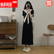 維多利亞的格調(diào)蕾絲披肩連衣裙女夏季新款大碼胖mm顯瘦掐腰感法式氣質(zhì)長裙子 長款連衣裙【初夏/微胖妹妹/微胖 L 【建議100-120斤】