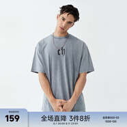CHINISM  CH赤塵美式?jīng)龈兴俑啥绦鋞恤男士夏季潮流寬松休閑五分袖上衣 花灰色 （基礎款） M