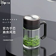 萬象（WANXIANG）玻璃杯雙層男女士水杯子帶把手柄辦公泡茶杯商務(wù)V211/V214 U219-胡桃色-500毫升【單層】