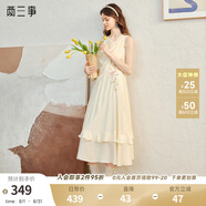 兩三事悠悠我心 2025春季新款甜美荷葉邊裙擺繡花無(wú)袖背心裙連衣裙 米杏色 L