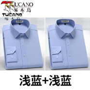 啄木鳥（TUCANO）黑色長袖襯衫男士春秋商務(wù)休閑職業(yè)正裝彈力免燙白藍襯衣男工裝 2件淺藍色KL/2303+淺藍KL/2303色 41 建議140-150斤