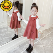 G.DUCKKIDS女童2023春秋套裝連衣裙新款韓版兒童兩件套背心裙女孩公主裙 桔色 100 cm