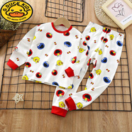 G.DUCKKIDS兒童秋衣秋褲套裝純棉中大男童保暖內衣全棉家居服寶寶秋冬棉毛衫 蘋果鴨T01 160 （建議身高140-150cm） 無肩