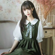 冉藝嵐同款短袖女裝連衣裙2025新款衣服女學(xué)生韓版寬松炸街裙子ins超仙 深林綠連衣裙 【關(guān)注店鋪送領(lǐng)結(jié) XXS 【兒童建議25斤以下】