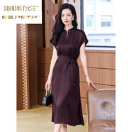 夏典素訂女王（SE.PSTP）重磅真絲香云紗連衣裙女中長(zhǎng)款2025夏季新款時(shí)尚顯瘦桑蠶C絲裙子L 紫色今年流行的輕奢母親女神節(jié) L