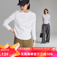 雲(yún)上生活【春日面膜t】解構(gòu)顯瘦短款多色圓領(lǐng)打底衫T恤上衣2025秋T9130X 星白色-32支法式棉氨螺紋 S （建議85-100斤左右）
