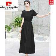 皮爾卡丹（pierre cardin）雪紡連衣裙女2025夏季新款小個子氣質圓領長裙溫柔風連身裙高端女 黑色 M 100 以內