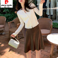 皮爾卡丹（pierre cardin）緞面光澤半身裙女夏新款優(yōu)雅氣質(zhì)垂墜感A字裙高腰不短也不漏短裙 咖啡色 S