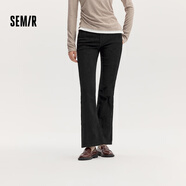 Semir[森柔牛仔]森馬牛仔褲女高腰長(zhǎng)褲顯腿長(zhǎng)秋顯瘦拼接喇叭褲 牛仔水洗黑98201 27