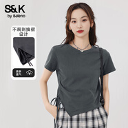 班尼路（Baleno）S&K純棉不規(guī)則抽繩短袖T恤女2025年夏季新款時尚簡約顯瘦打底衫