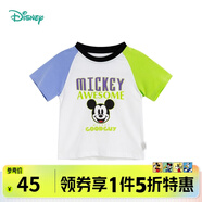 迪士尼寶寶（Disney Baby）迪士尼童裝兒童T恤米奇米妮印花圓領短袖T恤純棉 男童紫綠(S1694) 5歲/身高120cm