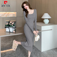 皮爾卡丹（pierre cardin）韓系風(fēng)感打底連衣裙女秋冬顯身材灰色欲包臀裙內(nèi)搭毛衣長(zhǎng)裙 灰色 S