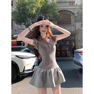 允橘連衣裙裙子女夏季2025新款顯瘦小個(gè)子純欲海邊沙灘裙度假減齡辣妹 polo領(lǐng)高級(jí)灰連衣裙 M 建議90-100斤