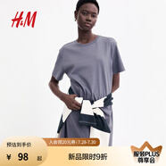 H&M女裝連衣裙夏季純棉圓領(lǐng)短袖簡(jiǎn)約休閑舒適T恤式連身裙1278156 深灰色 XS 155/80
