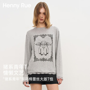 Henny Rue 長袖t恤上衣女豬系青年雪花棉蕾絲寬松慵懶罩衫秋季新款打底衫 麻灰色 M （建議80-105斤）